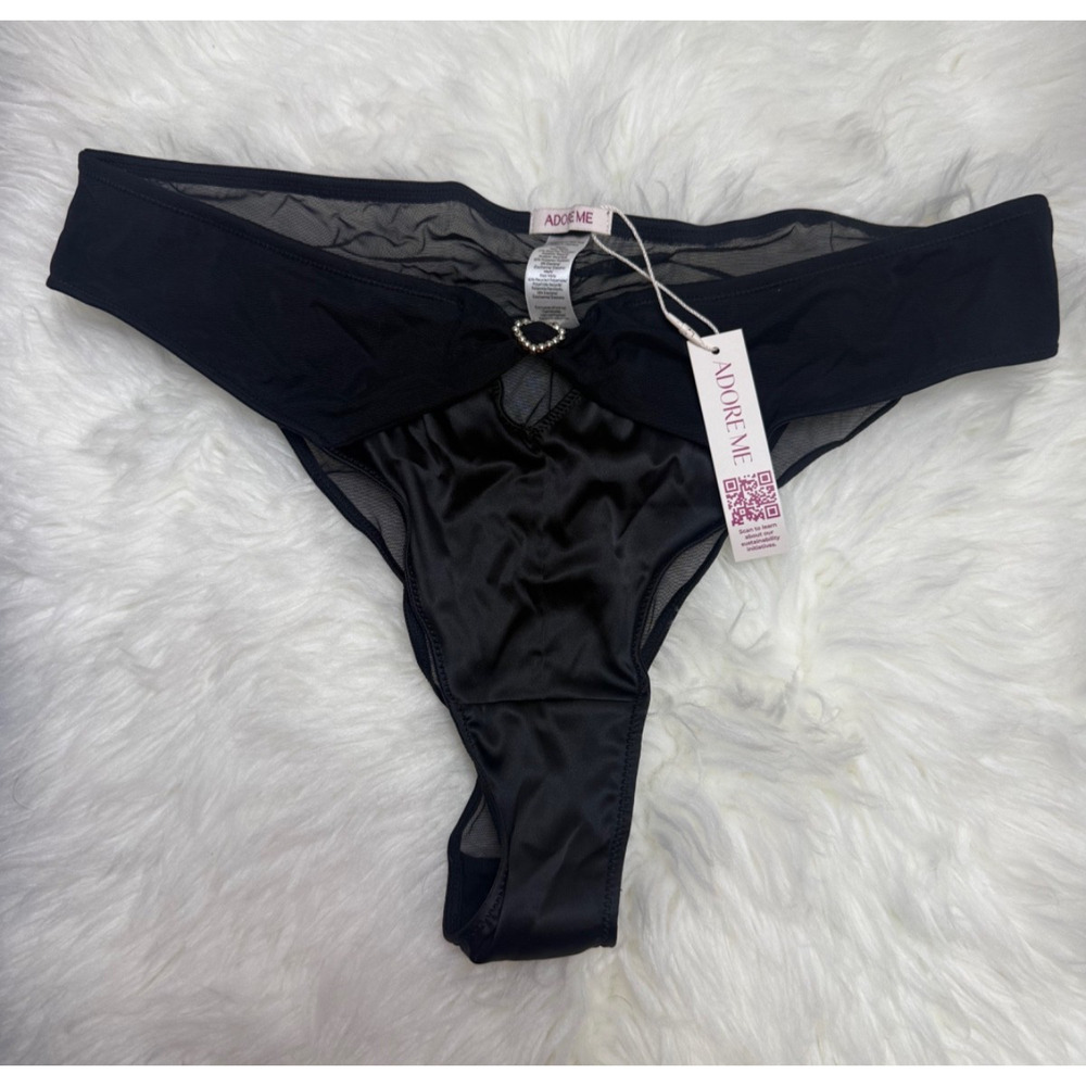 Adore Me Women's Libi Cheeky Panty XL Jet Black Heart Charm Sexy Underwear NWT